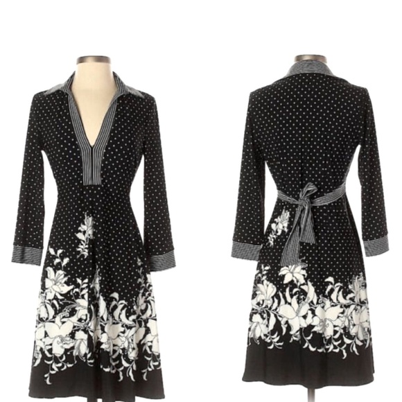 Bcbgmaxazria Black and White Mixed Print Dress Long Sleeves Size S - Picture 1 of 12